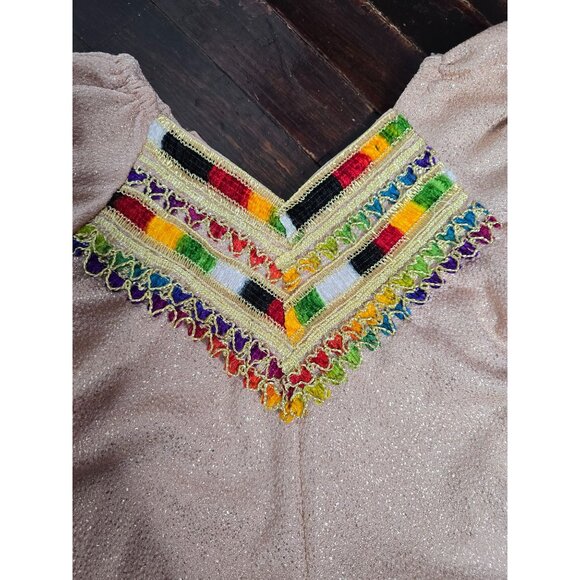 Vintage Handmade Bohemian Pink Glitter Embroidered Dress - Picture 3 of 15